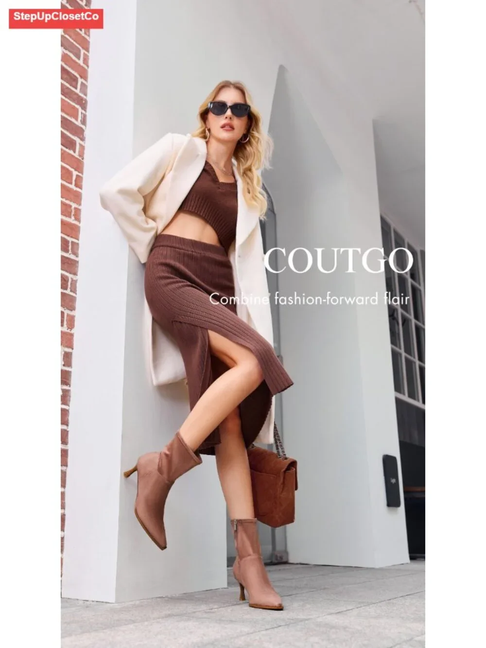 Coutgo Women's Kitten Heel Ankle Boots Pointed Toe Side Zipper Faux Suede